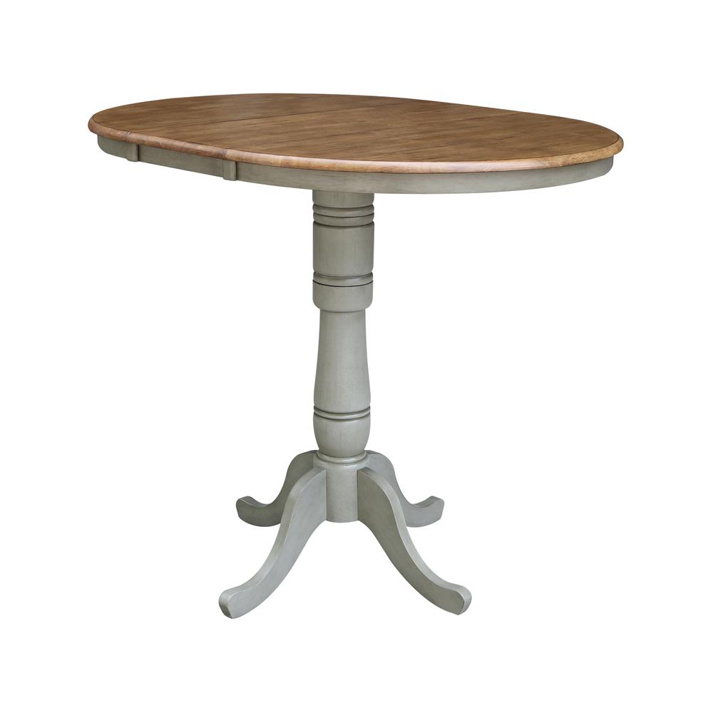 36" Round Top Pedestal Table With 12" Leaf - Bar Height - Hickory/Stone. Picture 4
