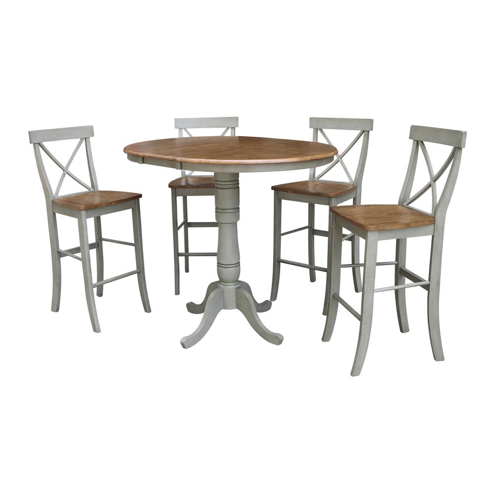36" Round Extension Dining Table With 4 X-back Bar Height Stools - Set of 5 Pieces. Picture 1