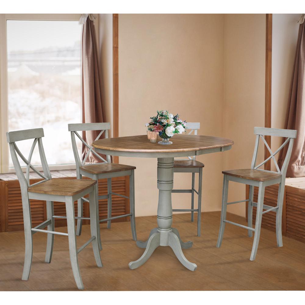 36" Round Extension Dining Table With 4 X-back Bar Height Stools - Set of 5 Pieces. Picture 4