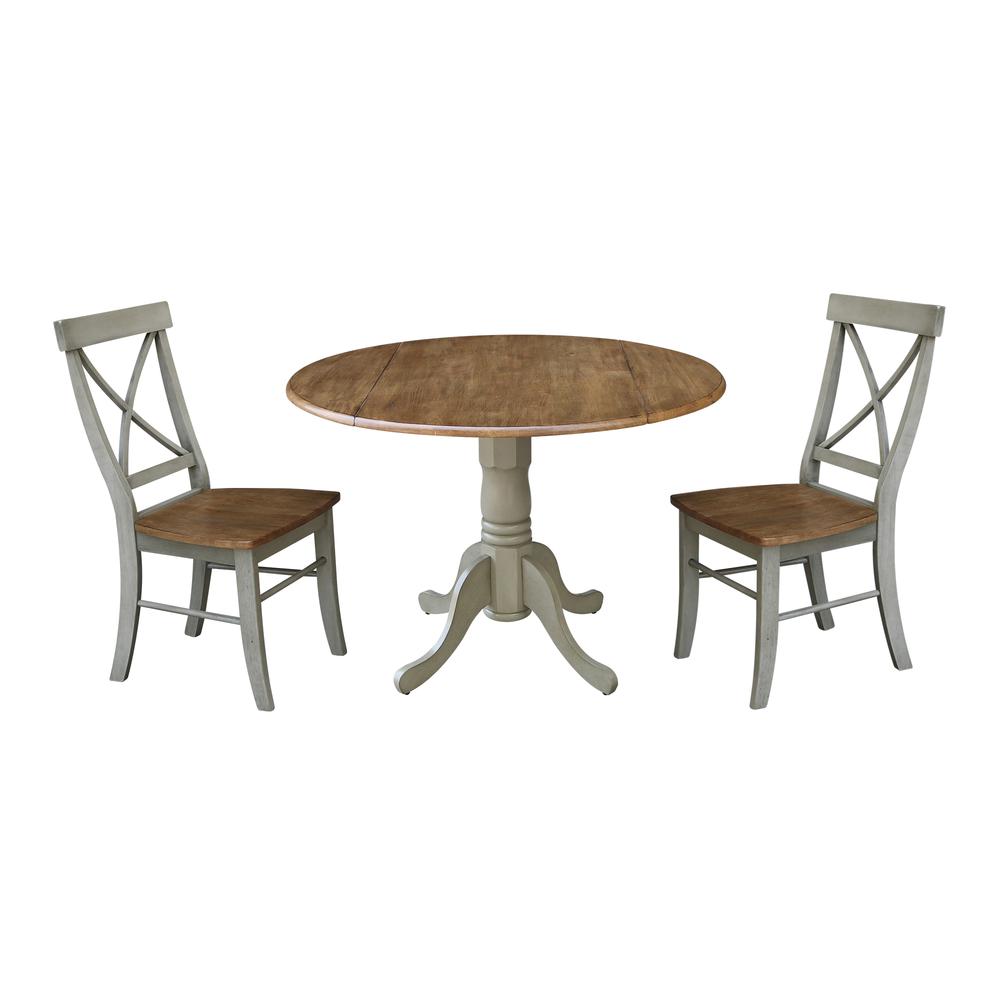 42" Dual Drop Leaf Table With 2 X-Back Chairs - Set of 3 Pieces. Picture 1
