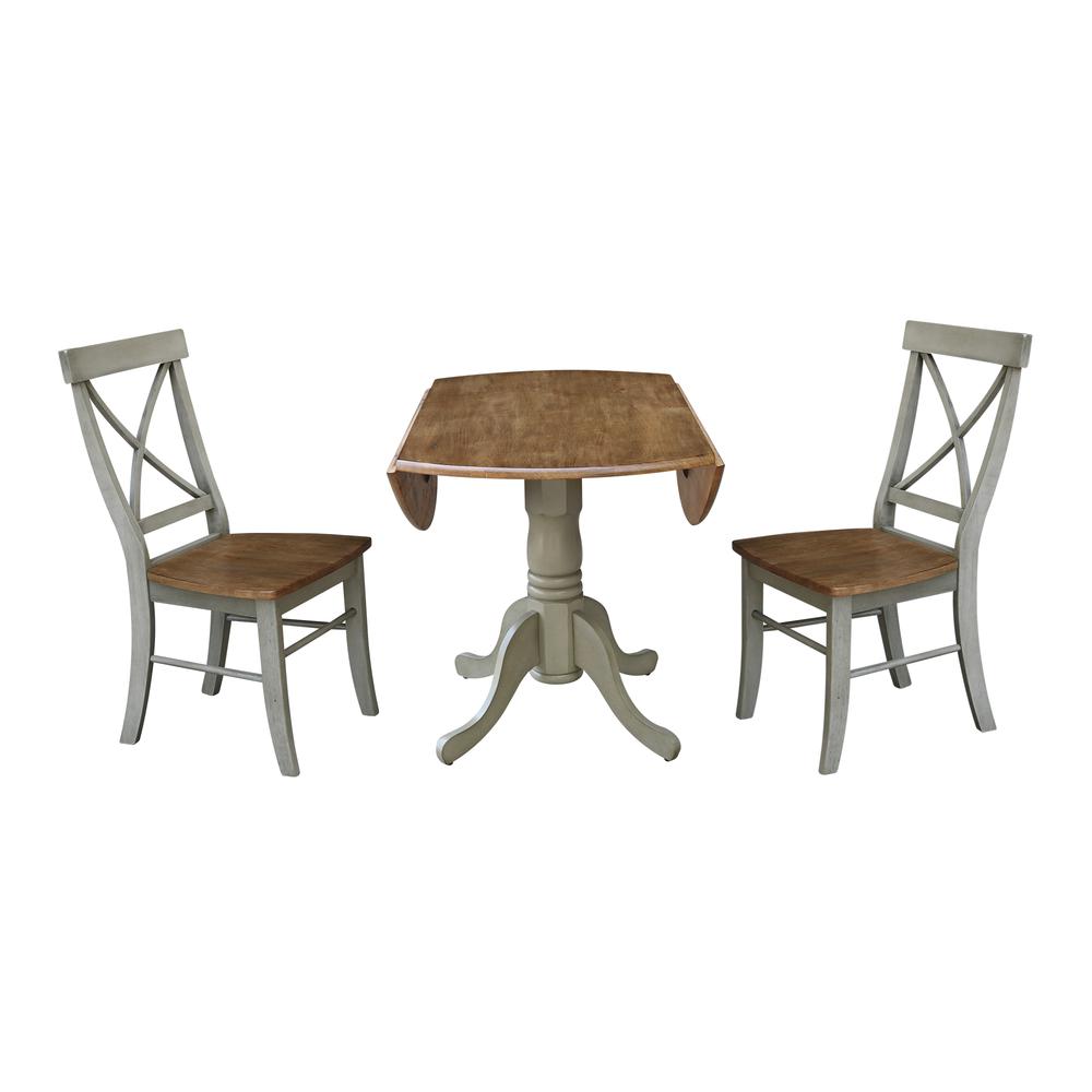 42" Dual Drop Leaf Table With 2 X-Back Chairs - Set of 3 Pieces. Picture 3