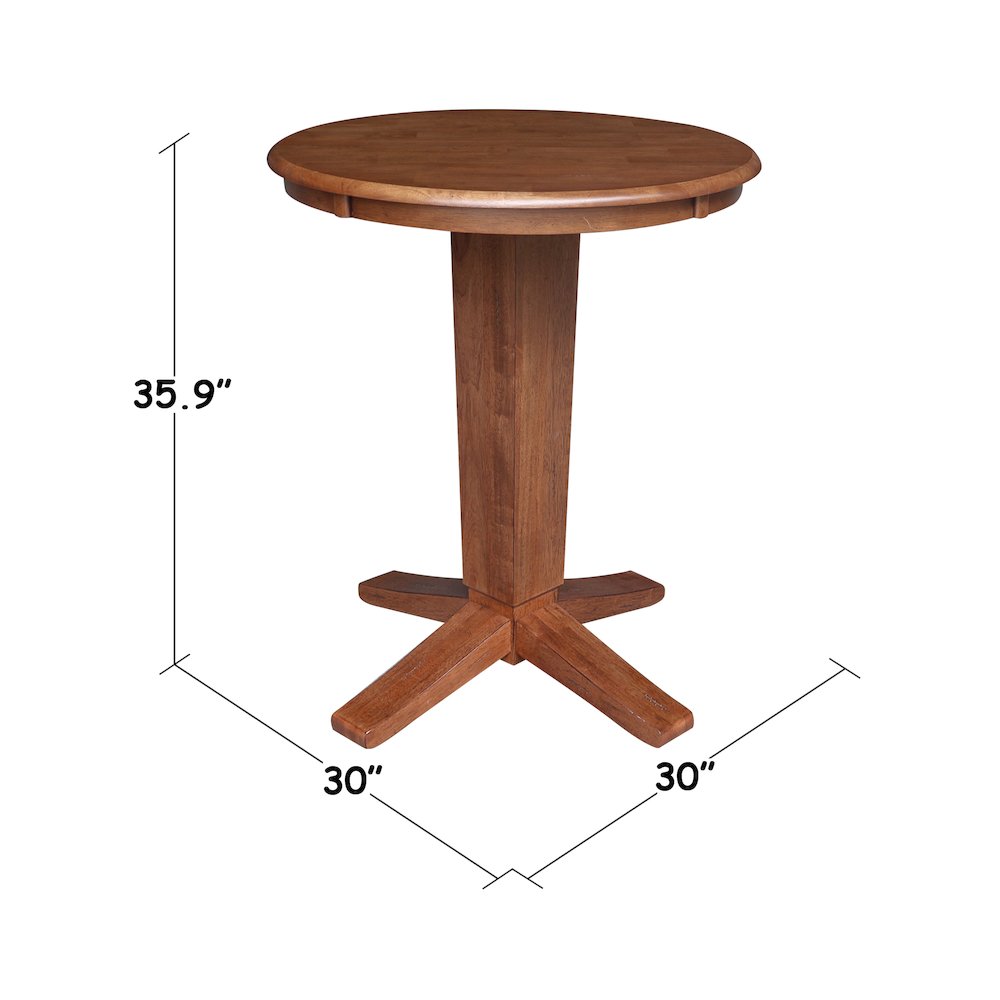 30 in Round Top Counter Height Pedestal Dining Table in Distressed Oak. Picture 2