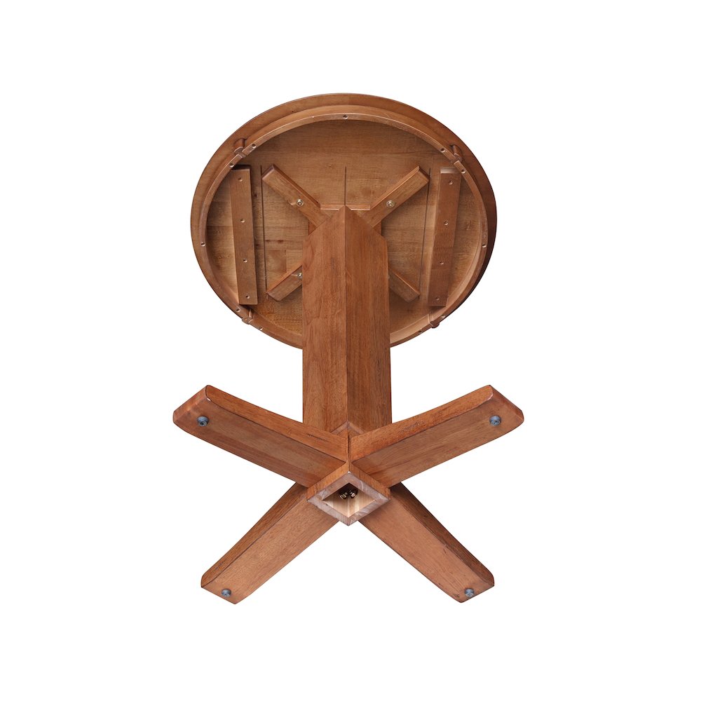 30 in Round Top Counter Height Pedestal Dining Table in Distressed Oak. Picture 3