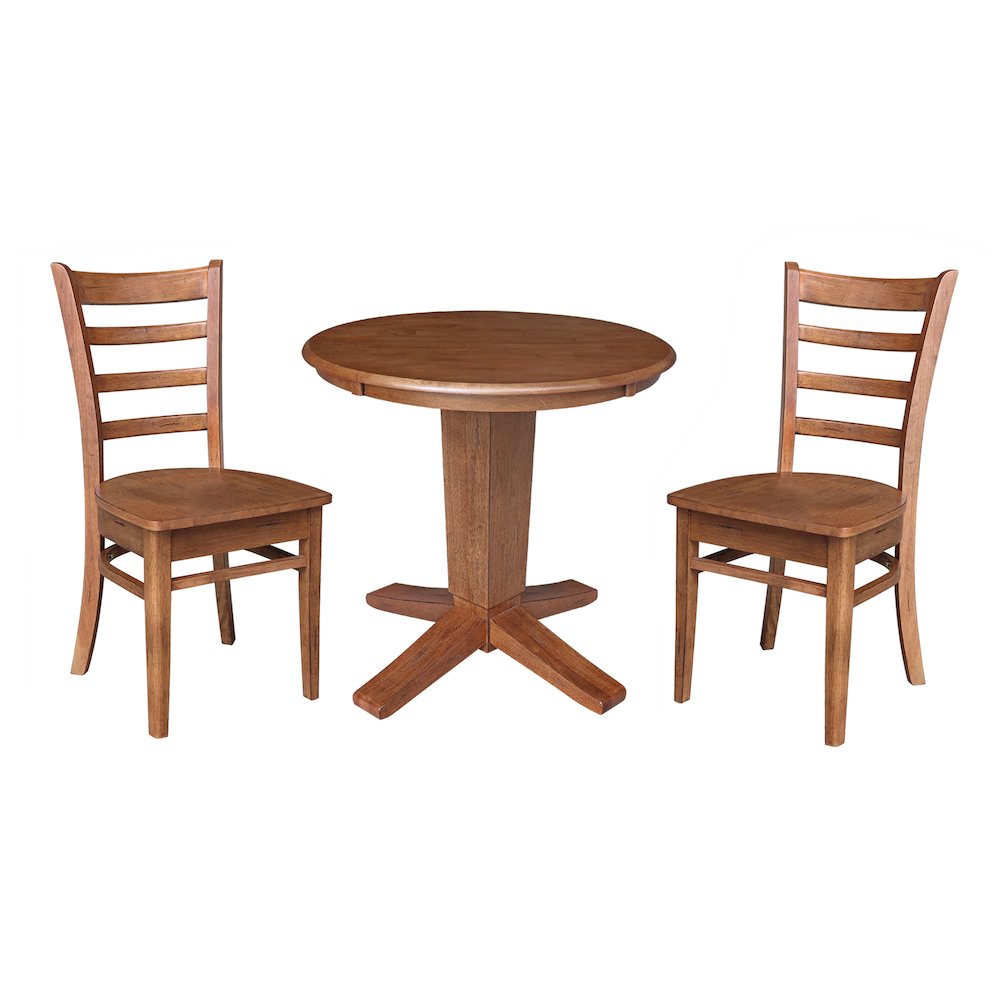 30 in Round Top Pedestal Dining Table with 2 Dining Chairs - 3 Piece Set. Picture 4