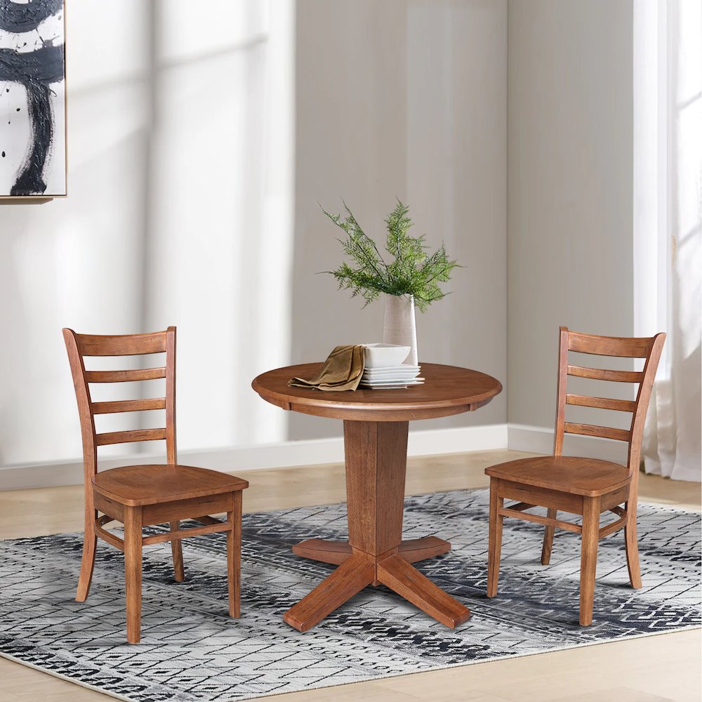 30 in Round Top Pedestal Dining Table with 2 Dining Chairs - 3 Piece Set. Picture 2