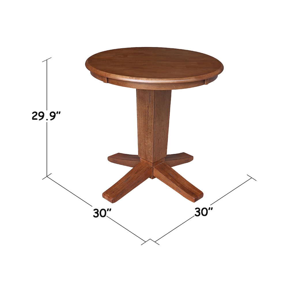 30 in Round Top Pedestal Dining Table in Distressed Oak. Picture 2