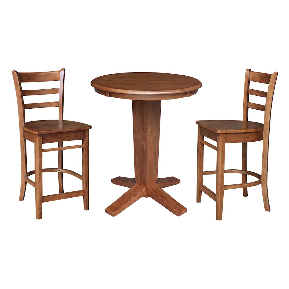 30 in Round Top Counter Height Dining Table with 2 Stools - 3 Piece Set. Picture 1
