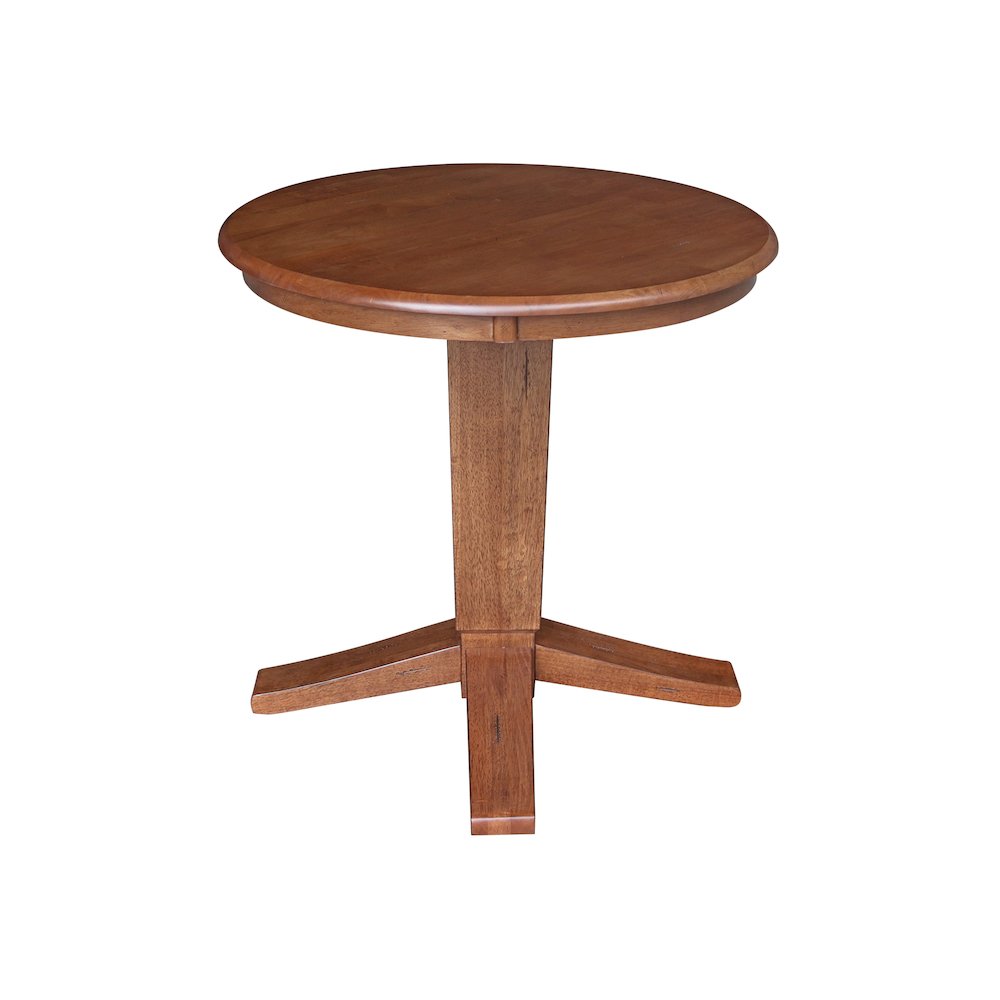 30 in Round Top Pedestal Dining Table in Distressed Oak. Picture 1