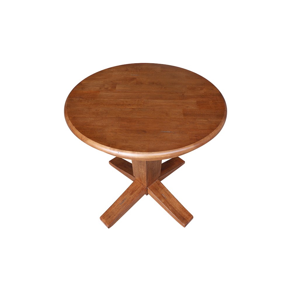 30 in Round Top Pedestal Dining Table in Distressed Oak. Picture 4
