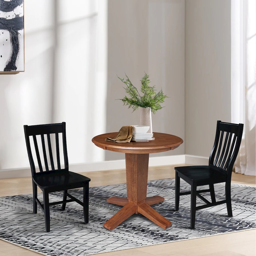 30 in Round Top Pedestal Dining Table with 2 Dining Chairs/Black - 3 Piece Set. Picture 3