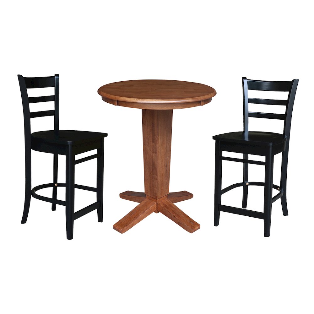 30 in Round Top Counter Height Dining Table with 2 Stools/Black - 3 Piece Set. Picture 1