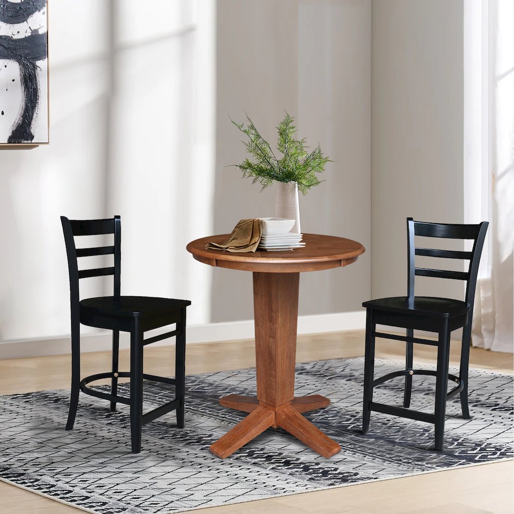 30 in Round Top Counter Height Dining Table with 2 Stools/Black - 3 Piece Set. Picture 2