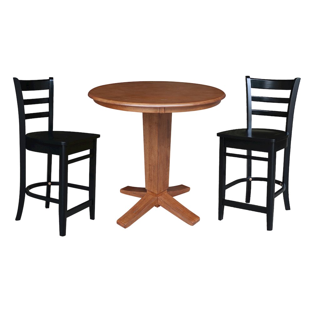 36 in Round Top Pedestal Dining Table with 2 Stools/Black - 3 Piece Set. Picture 1