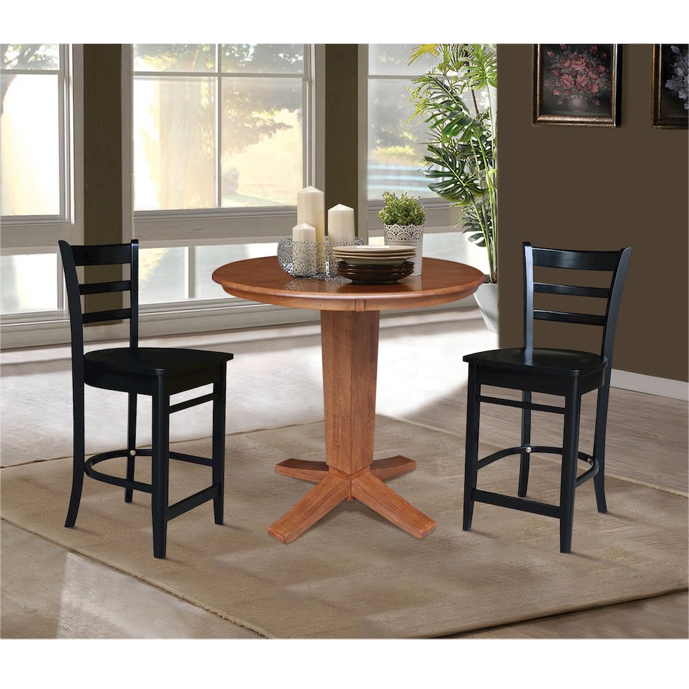 36 in Round Top Pedestal Dining Table with 2 Stools/Black - 3 Piece Set. Picture 2