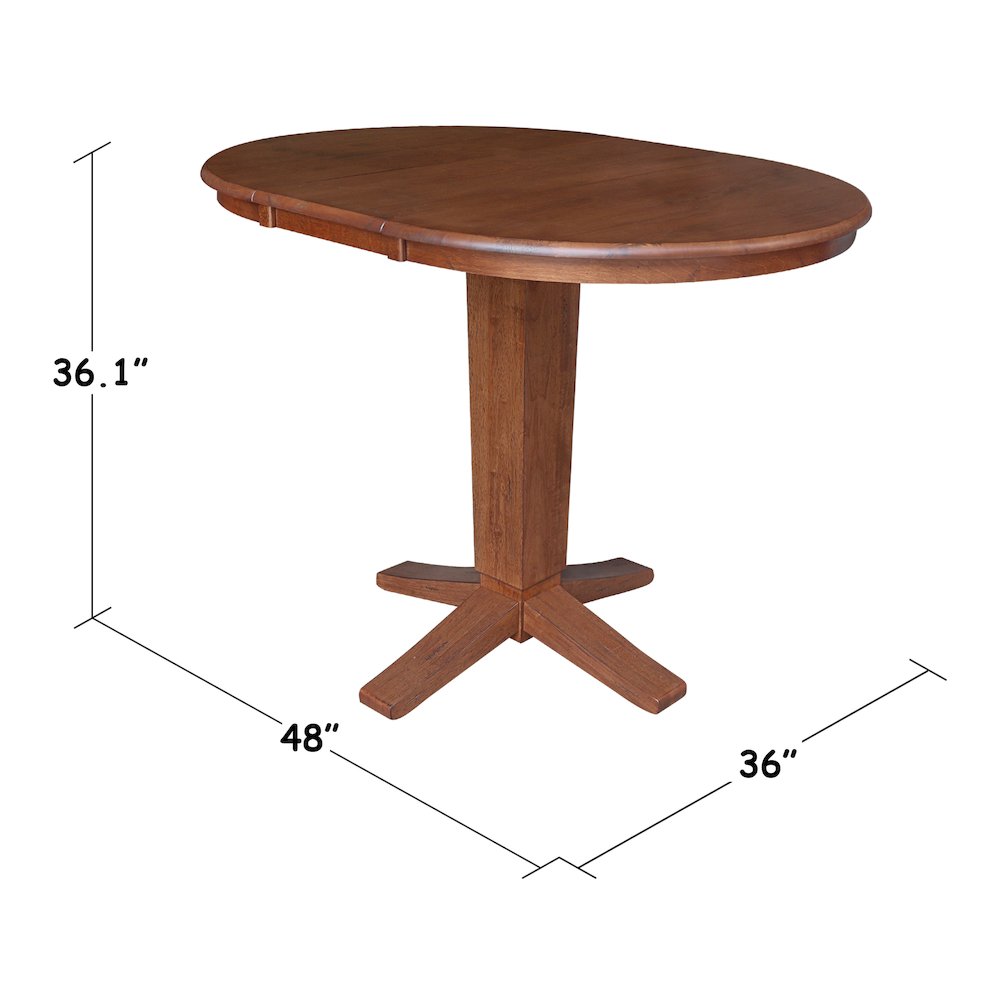 36 in Round Top Pedestal Counter Height Dining Table with 12 in Leaf. Picture 2