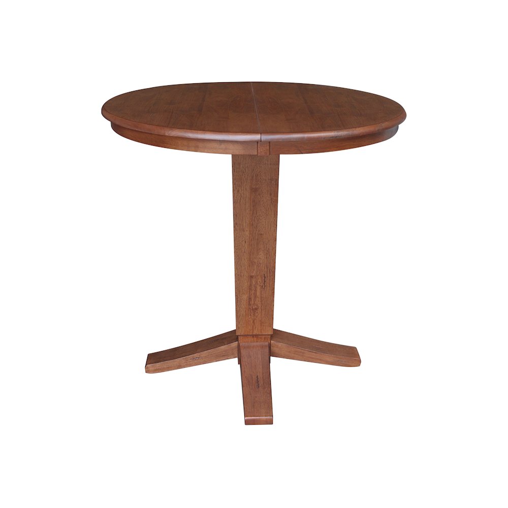 36 in Round Top Pedestal Counter Height Dining Table with 12 in Leaf. Picture 4