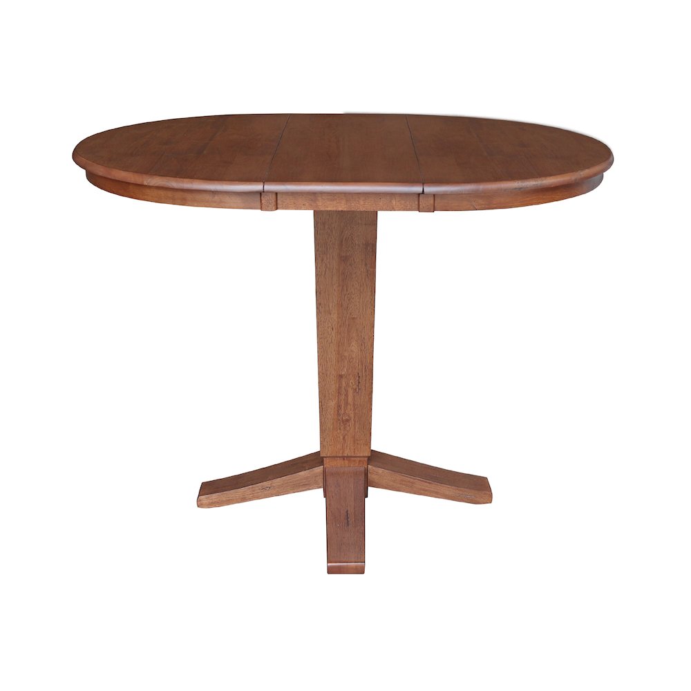 36 in Round Top Pedestal Counter Height Dining Table with 12 in Leaf. Picture 3