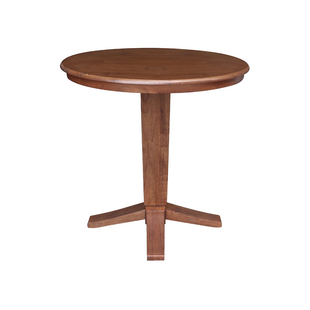 36 in Round Top Pedestal Counter Height Dining Table with 12 in Leaf. Picture 6