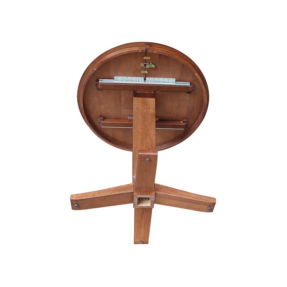 36 in Round Top Pedestal Counter Height Dining Table with 12 in Leaf. Picture 8