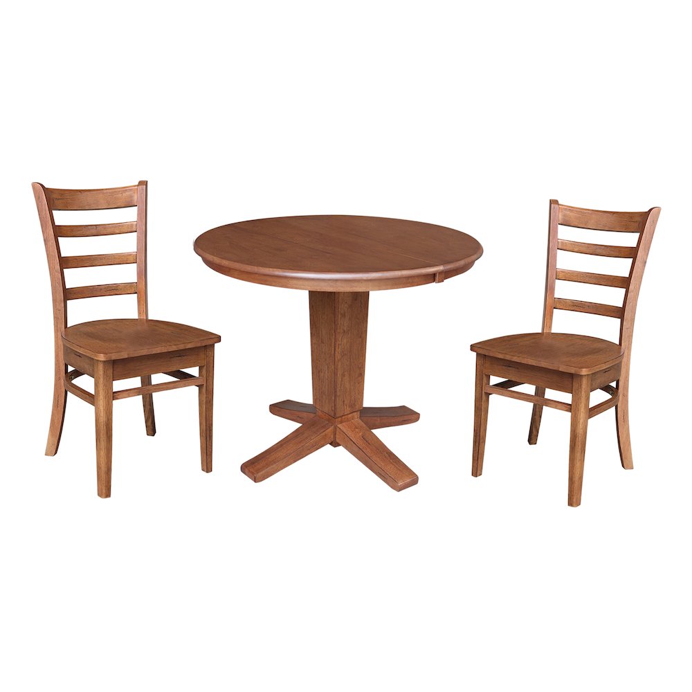 36 in Round Dining Table with 12 in Leaf and 2 Dining Chairs - 3 Piece Set. Picture 4