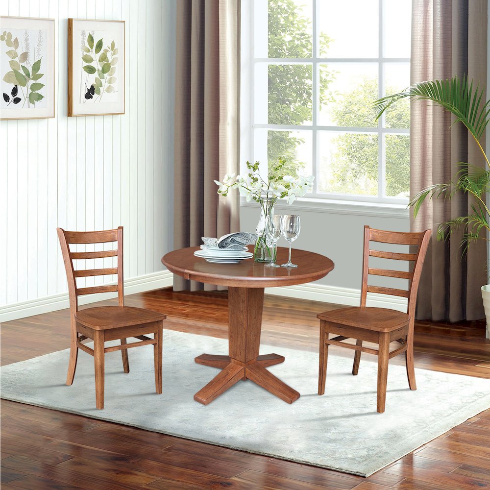 36 in Round Dining Table with 12 in Leaf and 2 Dining Chairs - 3 Piece Set. Picture 2