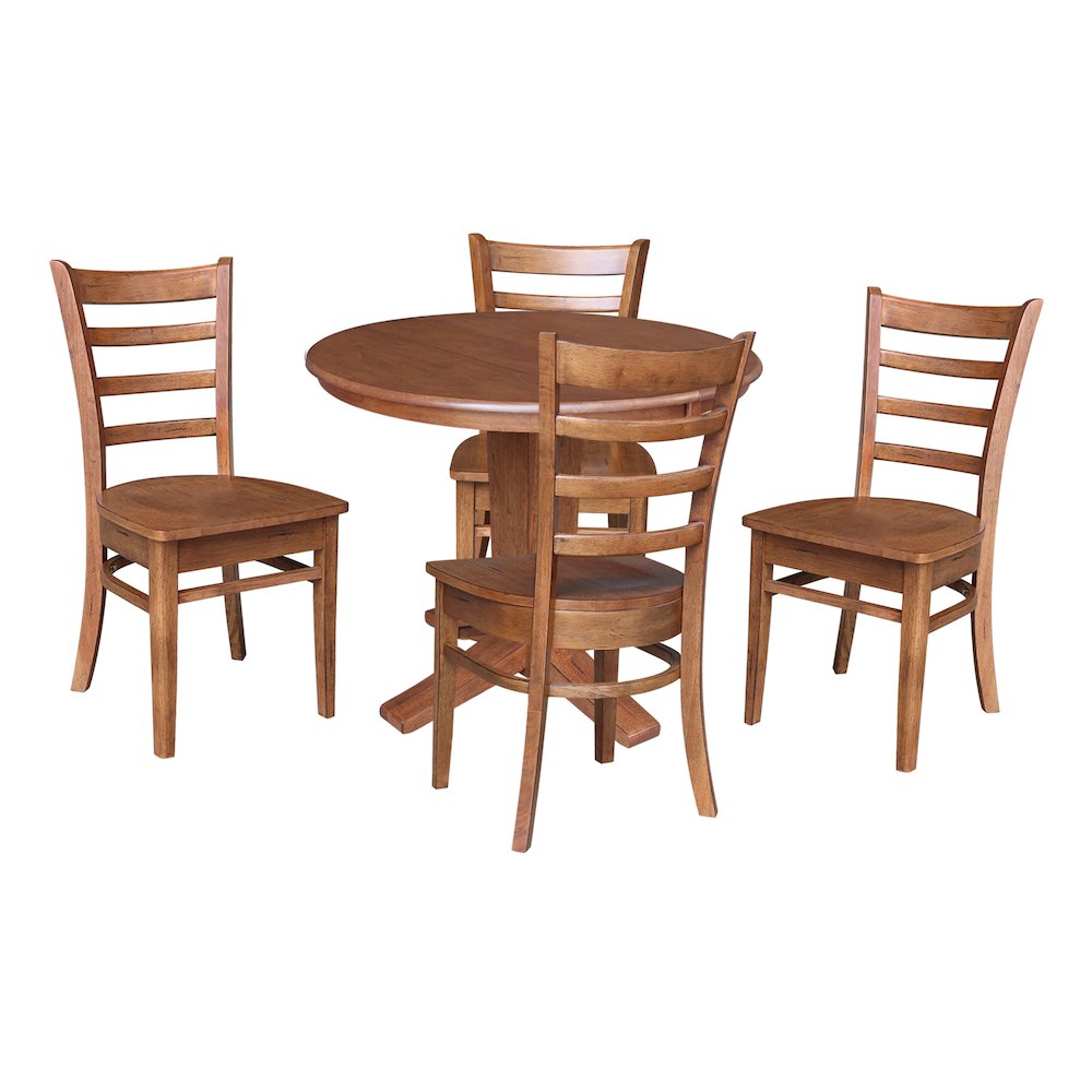 36 in Round Dining Table with 12 in Leaf and 4 Dining Chairs - 5 Piece Set. Picture 5