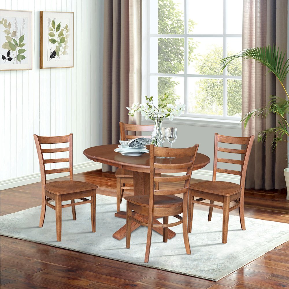 36 in Round Dining Table with 12 in Leaf and 4 Dining Chairs - 5 Piece Set. Picture 2
