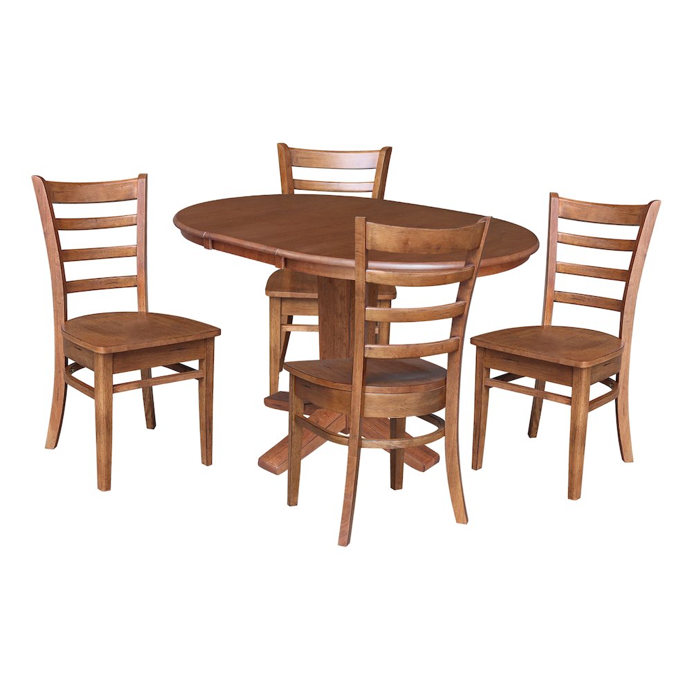 36 in Round Dining Table with 12 in Leaf and 4 Dining Chairs - 5 Piece Set. Picture 4
