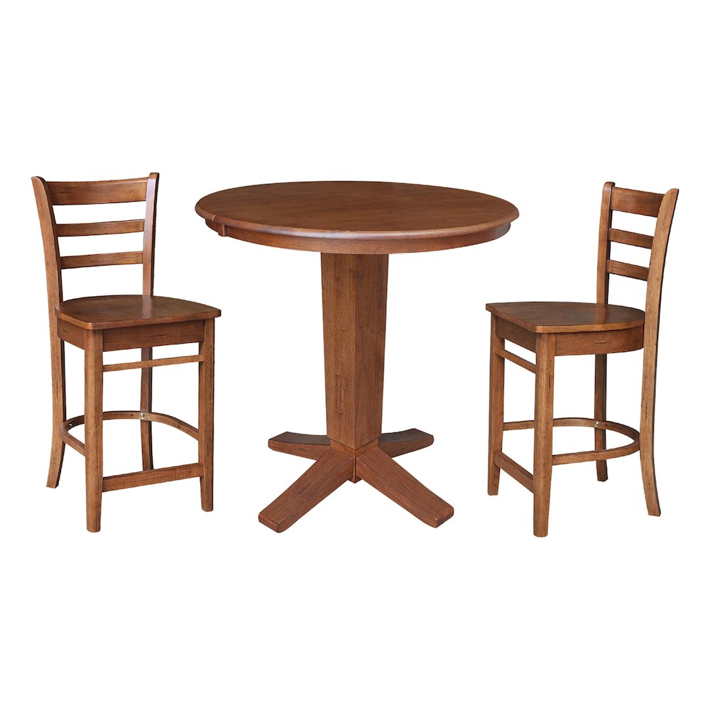 36 in Round Counter Height Dining Table with 12 in Leaf and 2 Stools - 3 Pcs Set. Picture 1