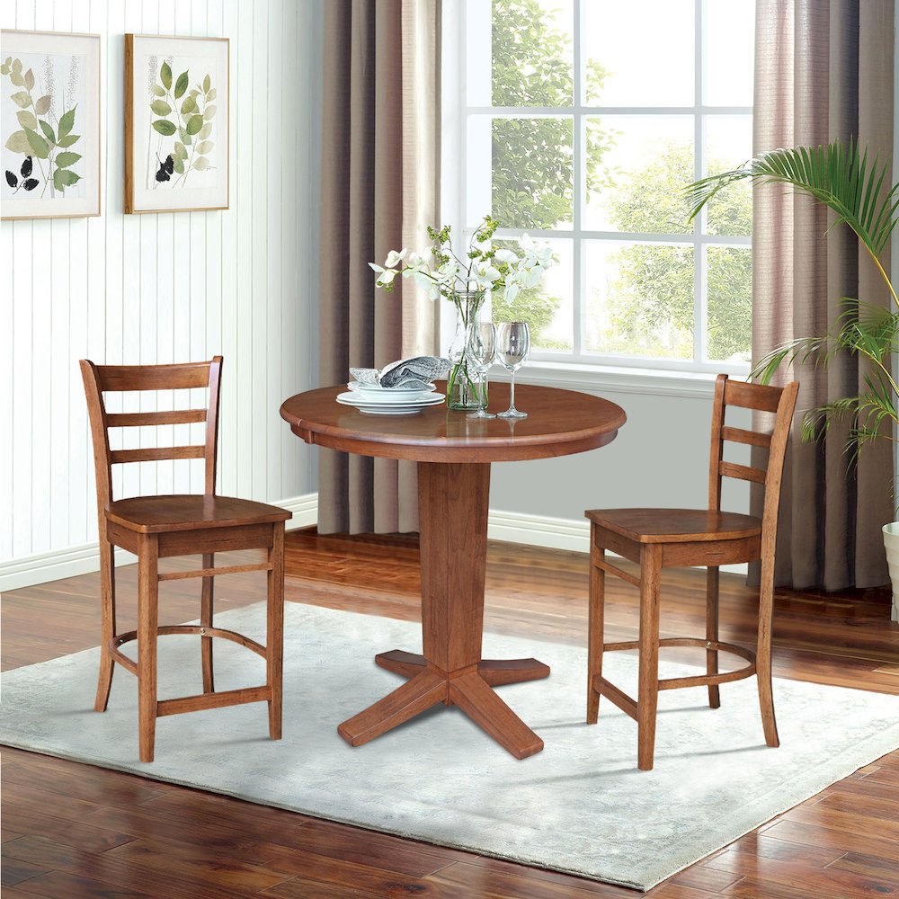 36 in Round Counter Height Dining Table with 12 in Leaf and 2 Stools - 3 Pcs Set. Picture 2