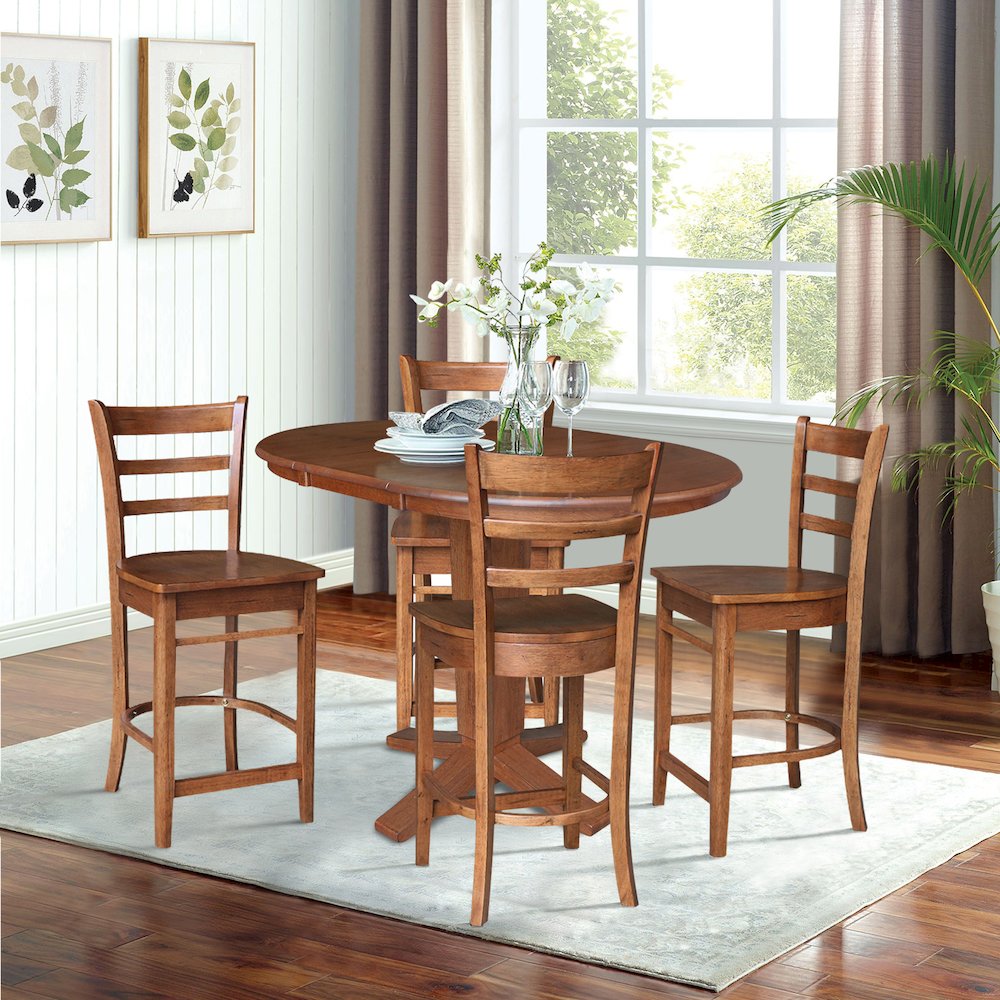 36 in Round Counter Height Dining Table with 12 in Leaf Pcs - 5 Piece Set. Picture 2