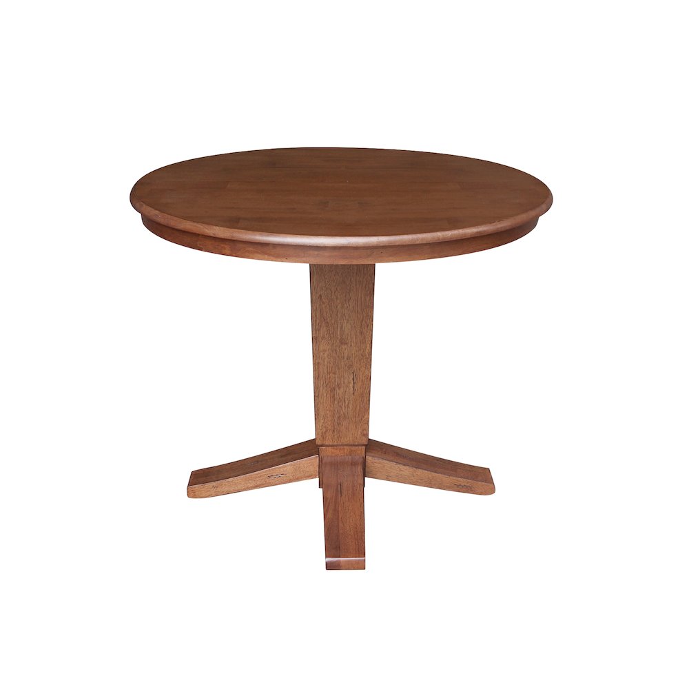 36 in Round Top Pedestal Dining Table with 12 in Leaf in Distressed Oak. Picture 6