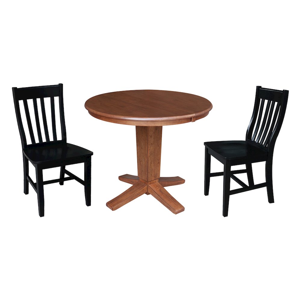 36 in Round Dining Table with 12 in Leaf and 2 Dining Chairs - 3 Piece Set. Picture 1