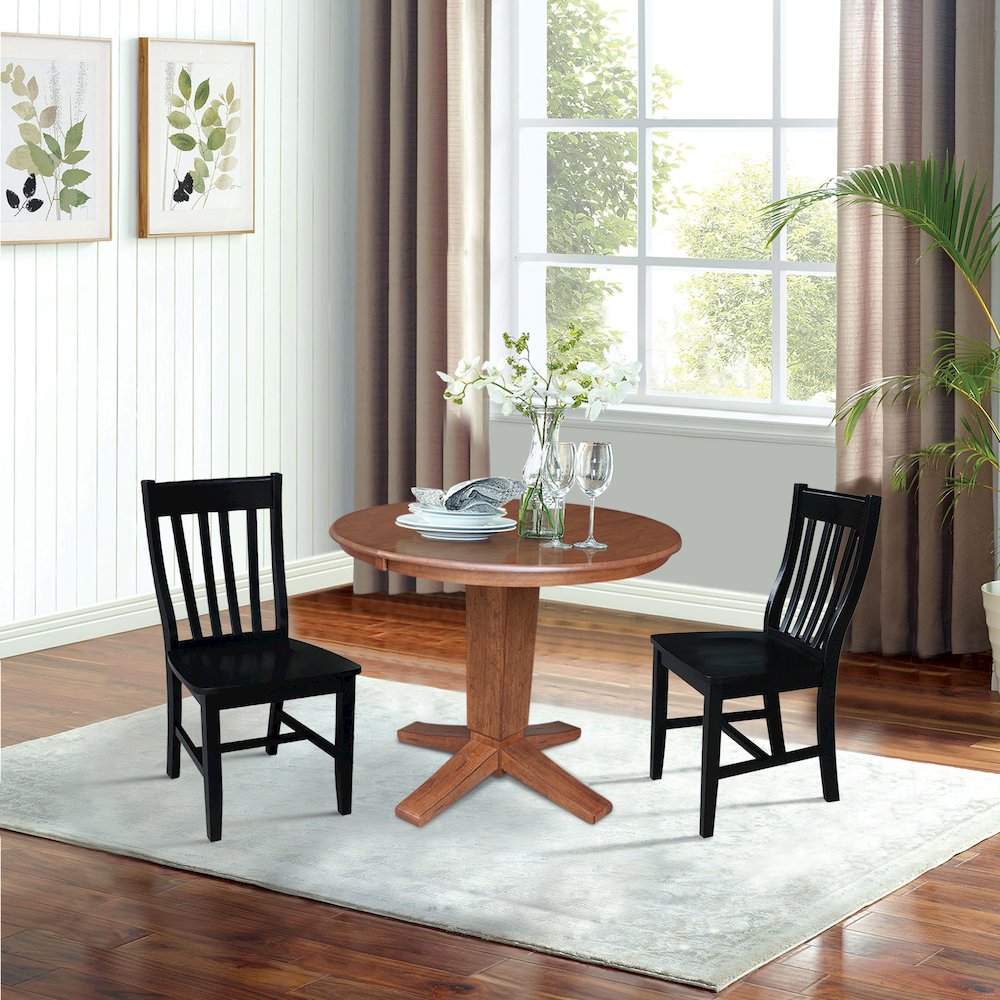 36 in Round Dining Table with 12 in Leaf and 2 Dining Chairs - 3 Piece Set. Picture 3