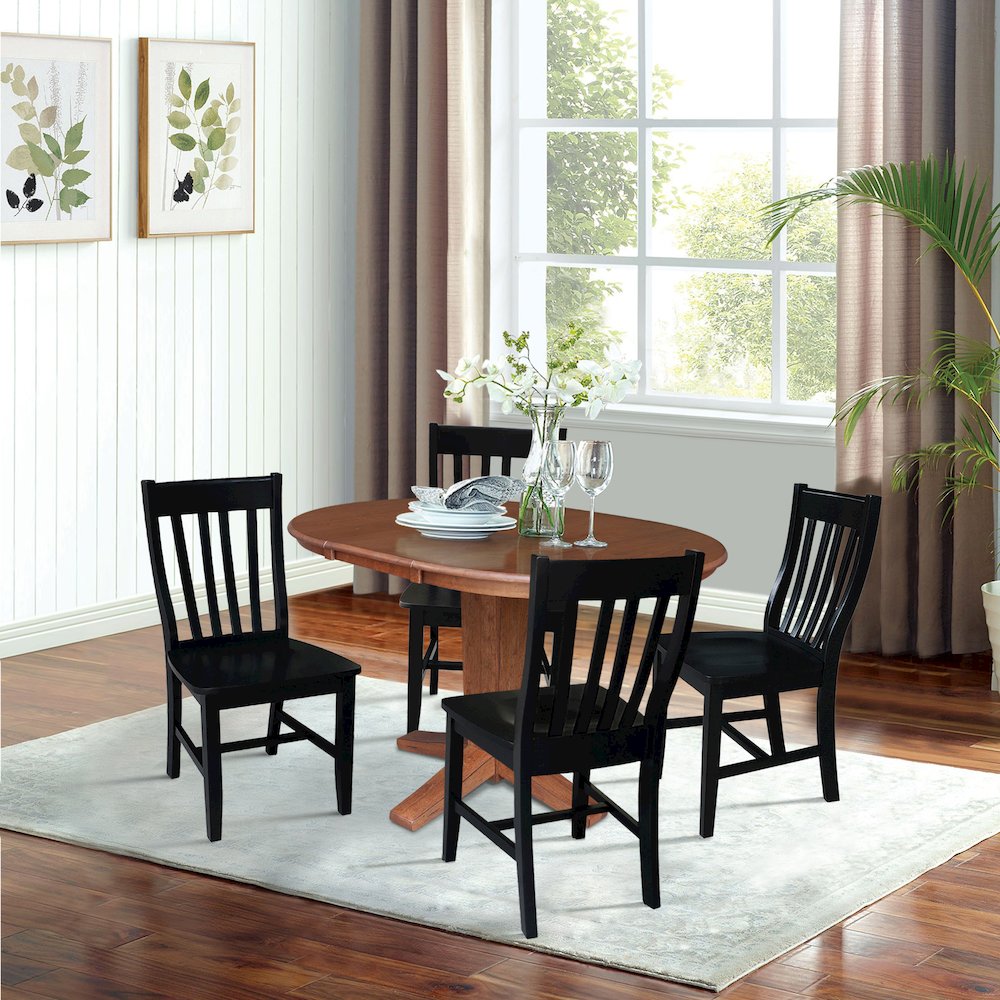 36 in Round Dining Table with 12 in Leaf and 4 Dining Chairs - 5 Piece Set. Picture 3