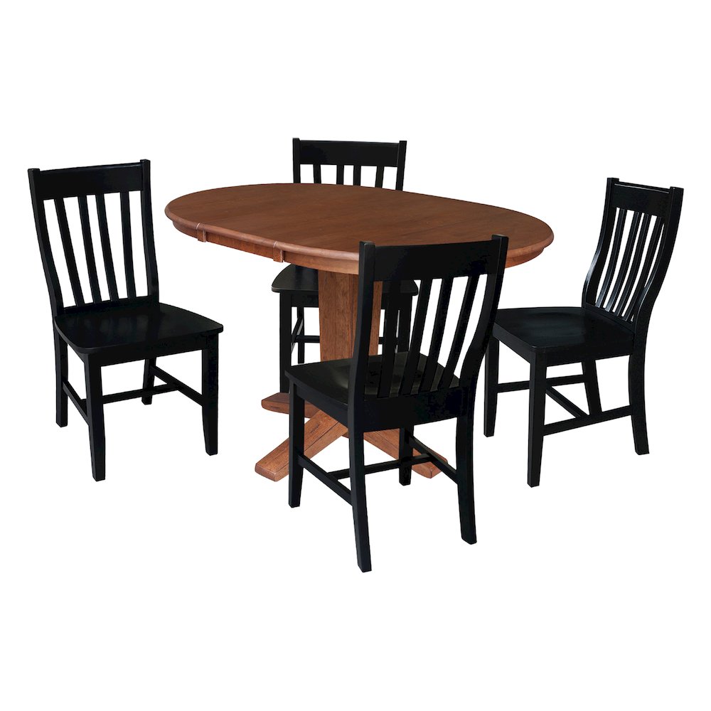 36 in Round Dining Table with 12 in Leaf and 4 Dining Chairs - 5 Piece Set. Picture 5