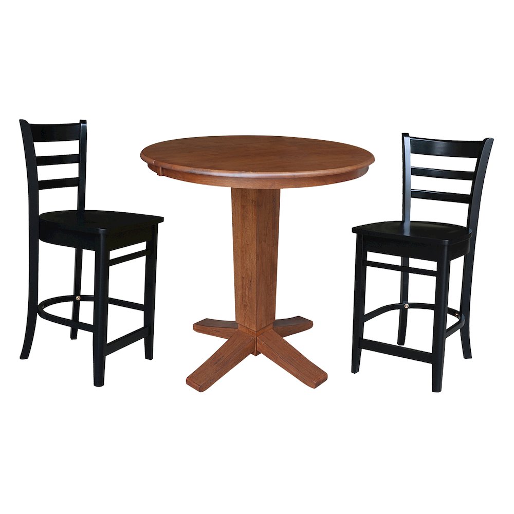 36 in Round Counter Height Dining Table with 12 in Leaf and 2 Stools - 3 Pcs Set. Picture 1