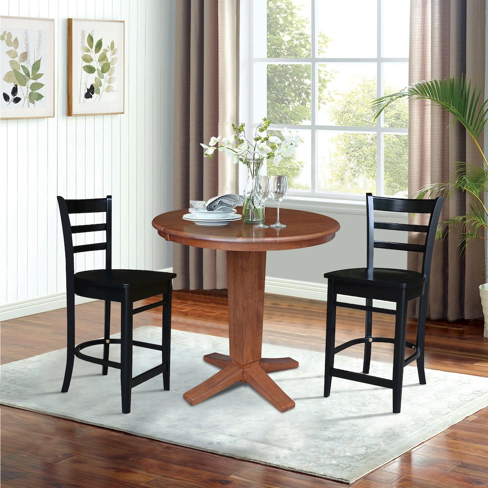36 in Round Counter Height Dining Table with 12 in Leaf and 2 Stools - 3 Pcs Set. Picture 2