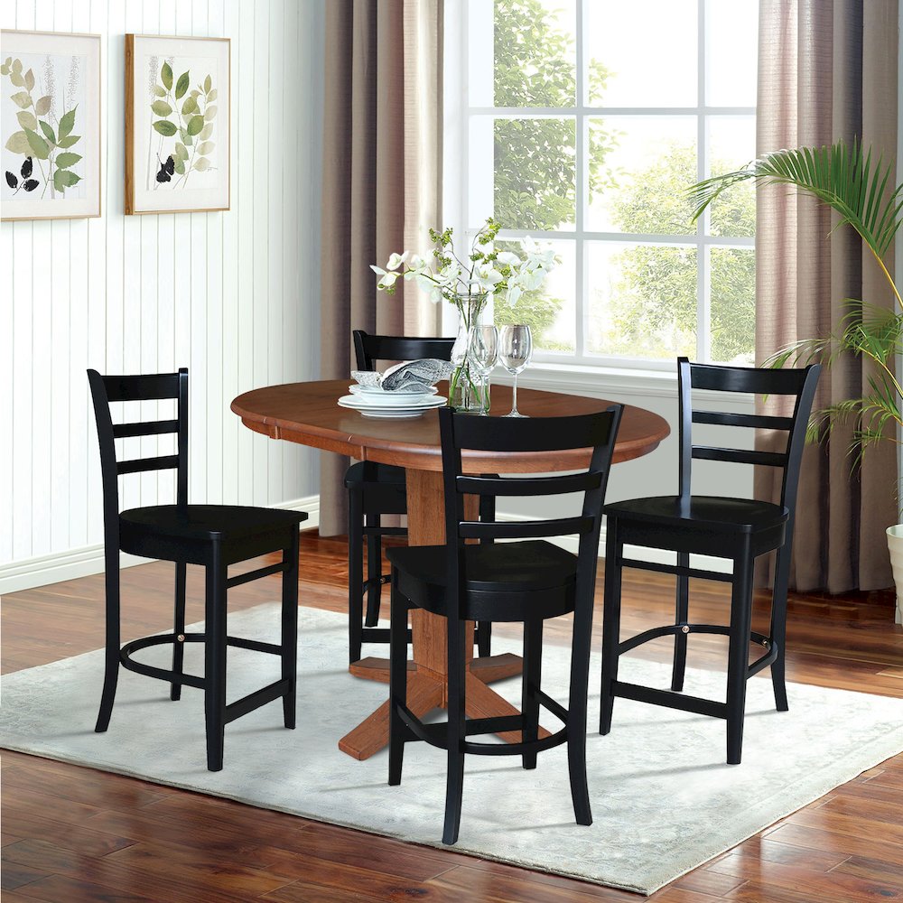 36 in Round Counter Height Dining Table with 12 in Leaf Pcs - 5 Piece Set. Picture 2