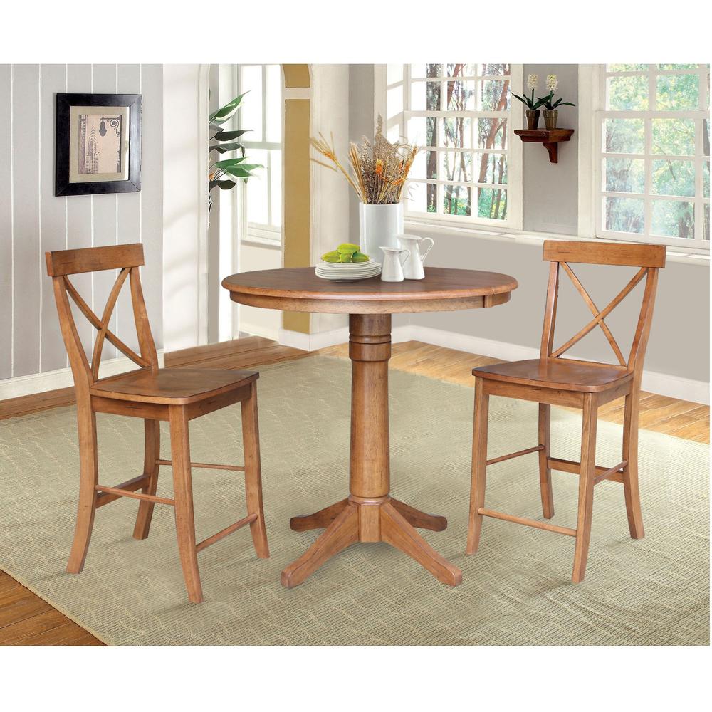 36" Round Extension Dining Table with 2 X-Back Stools- 557486. Picture 3