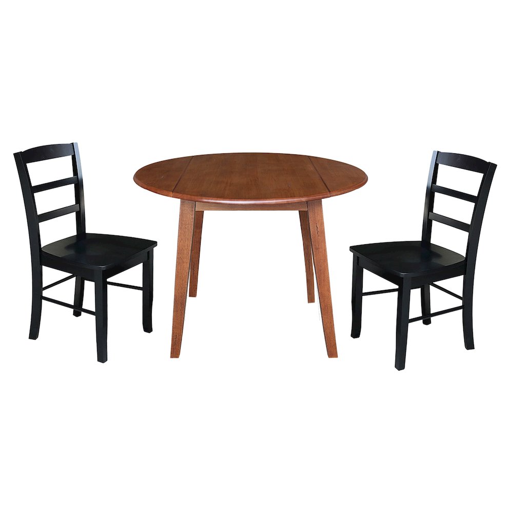 Set of 3 pcs - 42" Round Dual Drop Leaf Table with 2 RTA chairs. Picture 1