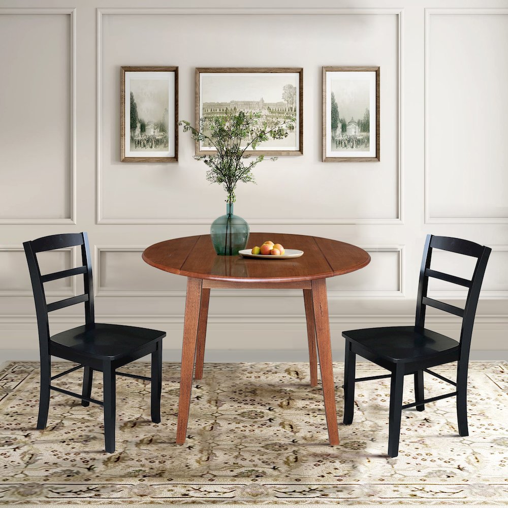 Set of 3 pcs - 42" Round Dual Drop Leaf Table with 2 RTA chairs. Picture 2