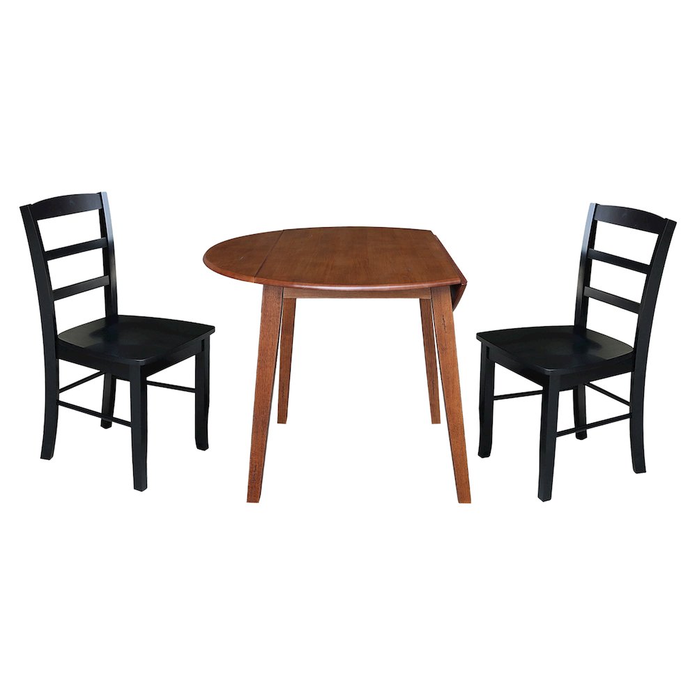 Set of 3 pcs - 42" Round Dual Drop Leaf Table with 2 RTA chairs. Picture 4