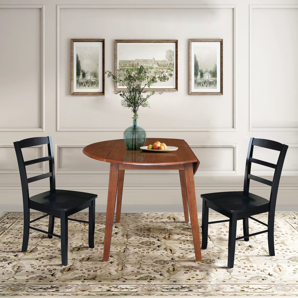 Set of 3 pcs - 42" Round Dual Drop Leaf Table with 2 RTA chairs. Picture 3