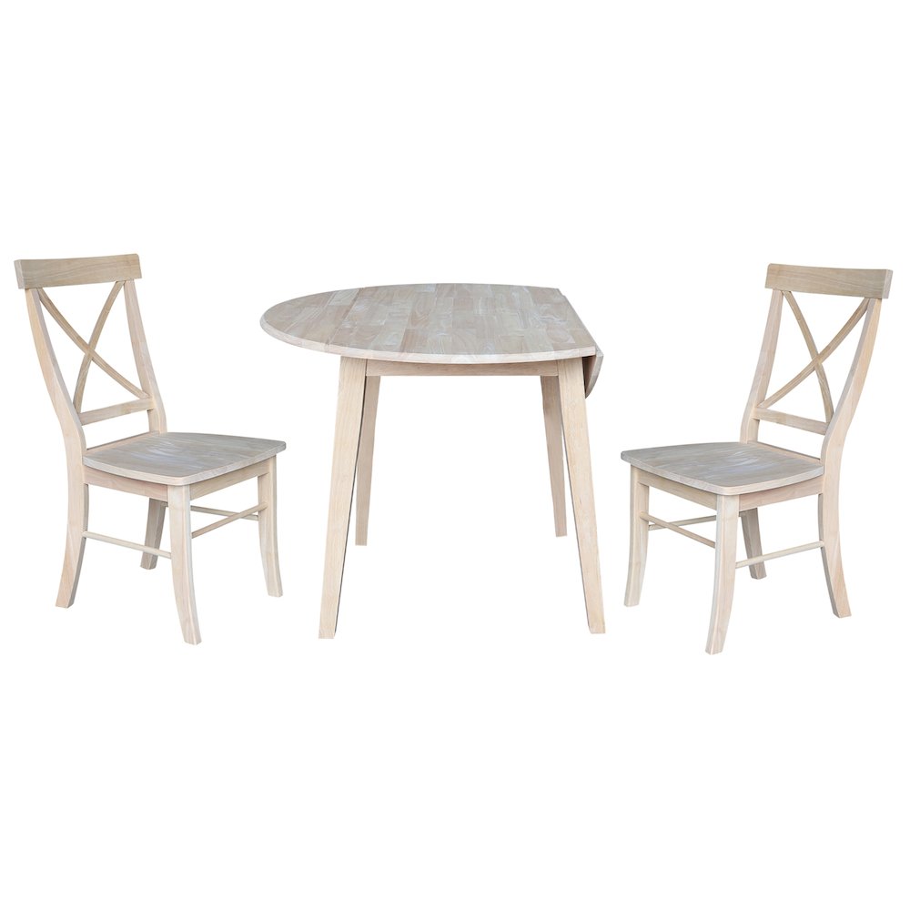 Set of 3 pcs - 42" Round Dual Drop Leaf Table with 2 RTA chairs. Picture 4