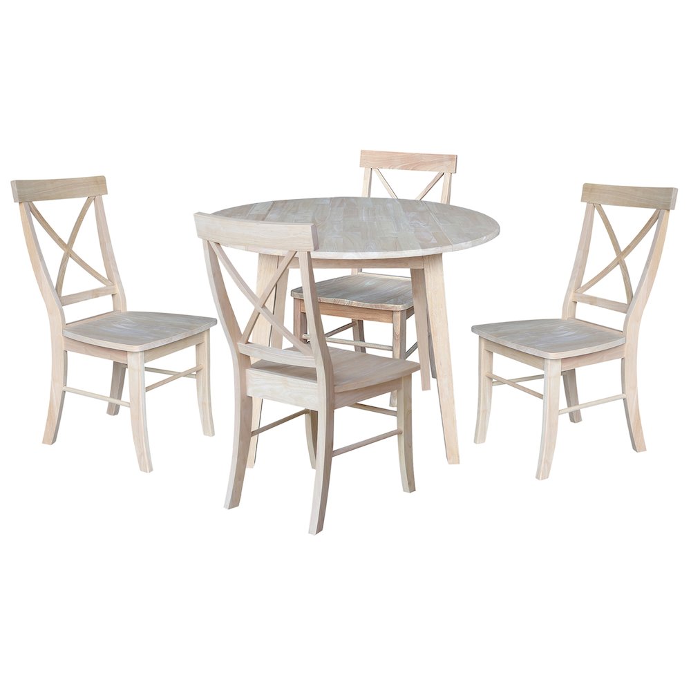 Set of 5 pcs - 42" Round Dual Drop Leaf Table with 4 RTA chairs. Picture 1