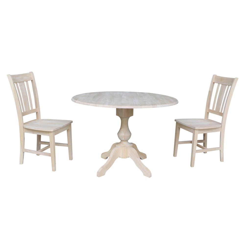 42" Round Top Pedestal Table with Two Chairs, Unfinished, Ready to finish. Picture 1