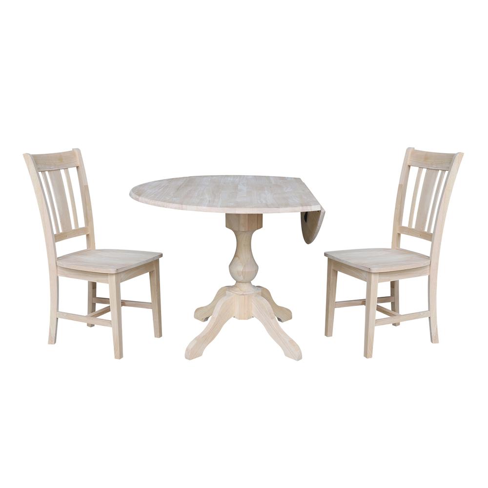 42" Round Top Pedestal Table with Two Chairs, Unfinished, Ready to finish. Picture 2