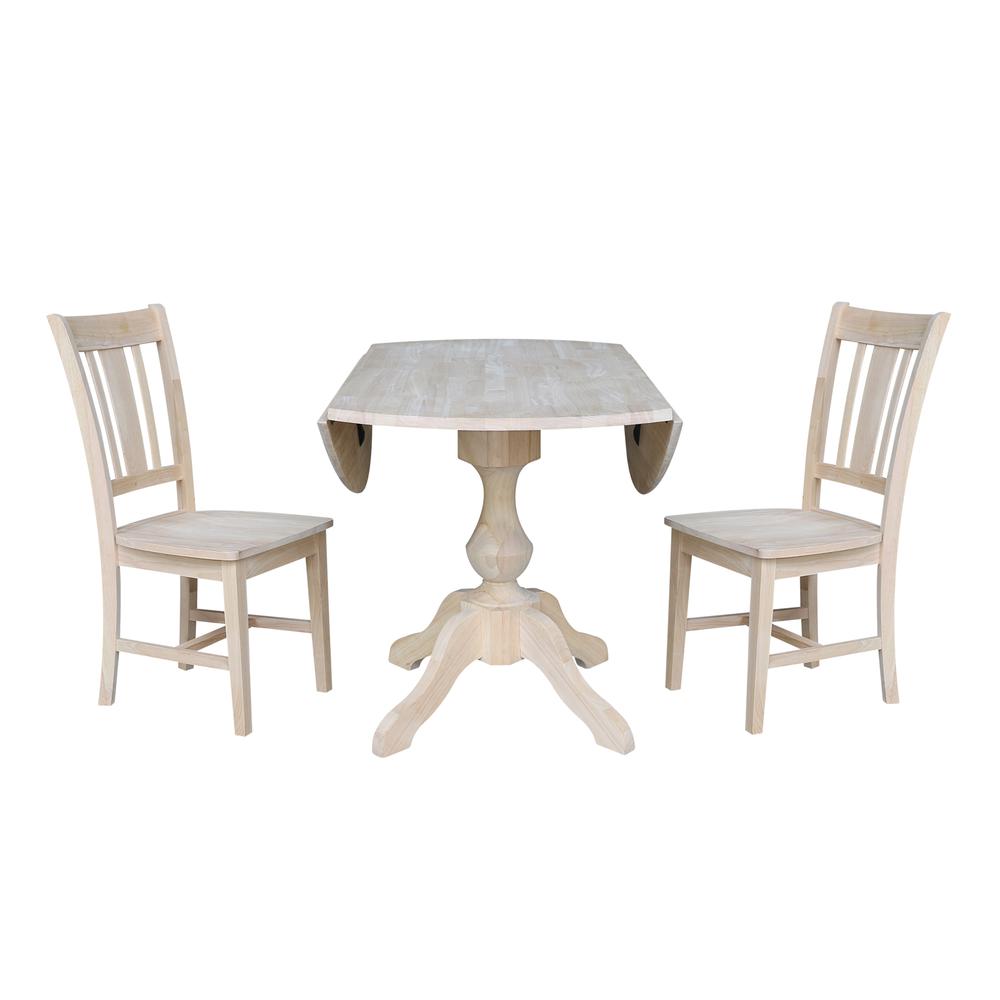 42" Round Top Pedestal Table with Two Chairs, Unfinished, Ready to finish. Picture 3