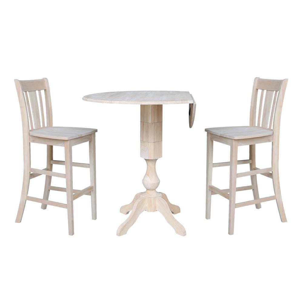 42" Round Pedestal Bar Height Table with Two Bar Height Stools, Unfinished, Ready to finish. Picture 2